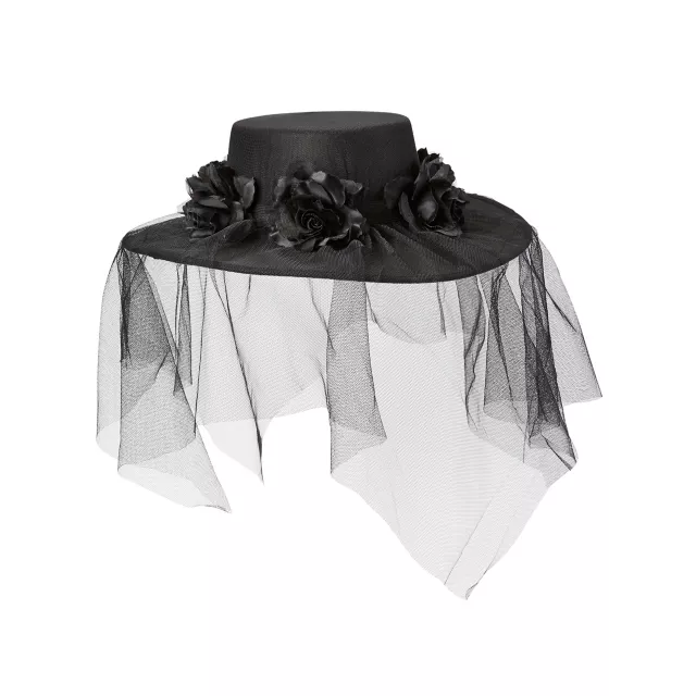 Black Veiled Day of the Dead Flower Hat