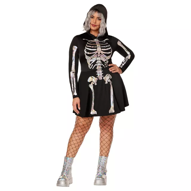 Adult Holographic Skeleton Plus Size Skater Dress