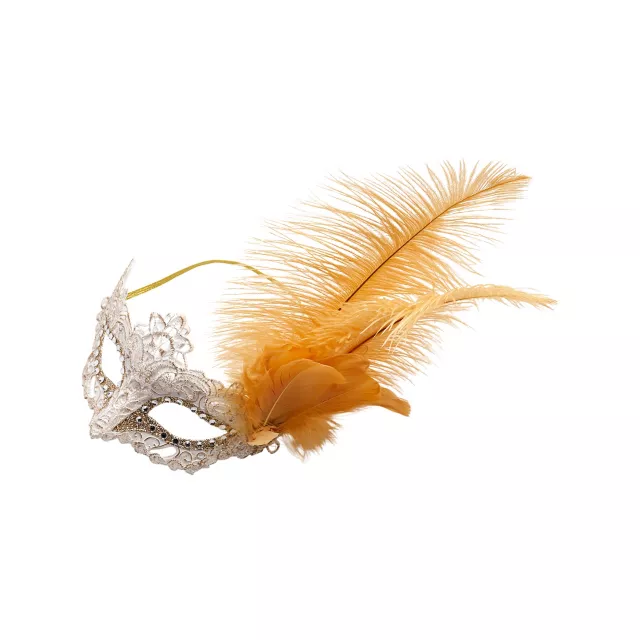 Gold Feather and Lace Eye Half Mask