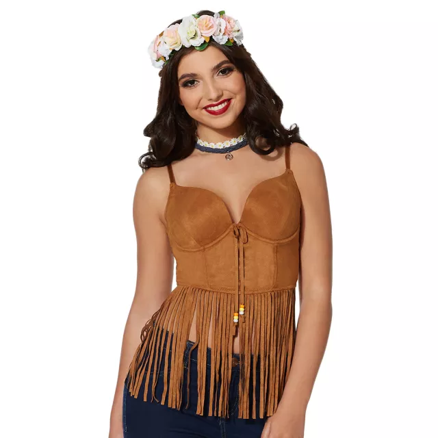 Adult Brown Suede Fringe Top