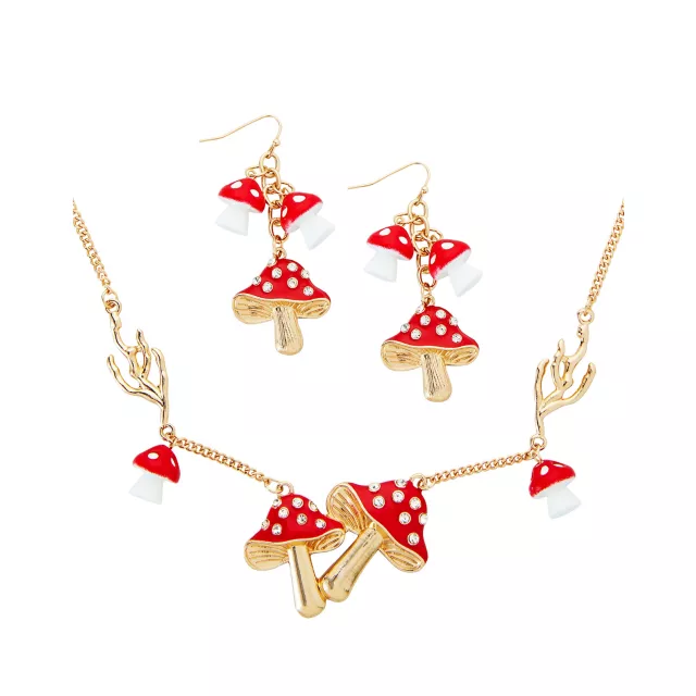 Multi-Pack Red Mushroom Earrings and Necklace Set
