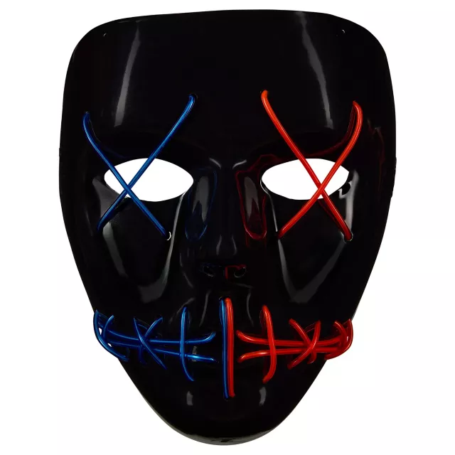 Light-Up El Wire Blue and Red Stitched Half Mask