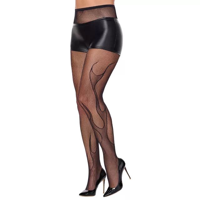 Black Devil Flame Fishnet Stockings