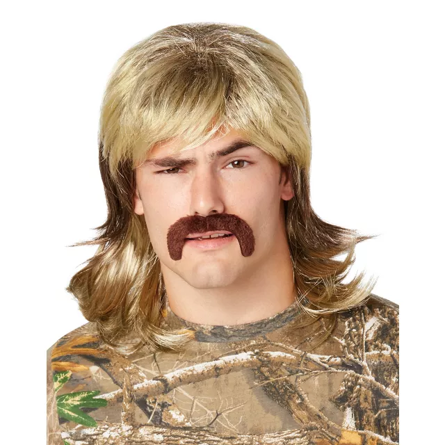 Blond Mullet Wig With Mustache