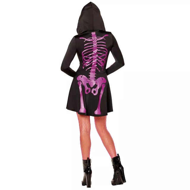 Adult Neon Pink Skeleton Hooded Dress