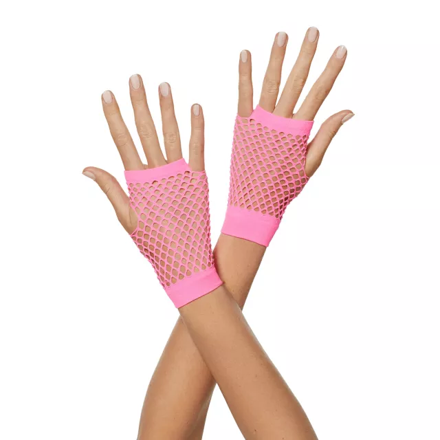 Neon Pink Short Fishnet Gloves