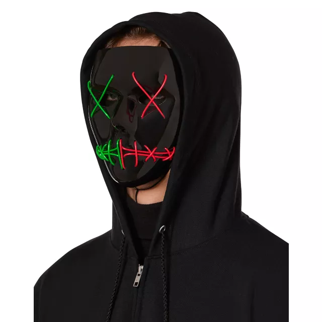Light-Up El Wire Green and Pink Stitched Half Mask