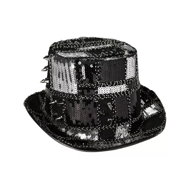 Silver and Black Spiked Sequin Top Hat