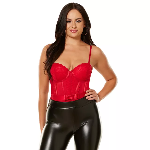 Red Pleather Lace Cup Bodysuit