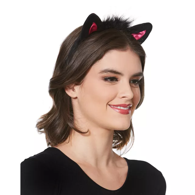 Faux Fur Black and Pink Cat Ear Headband