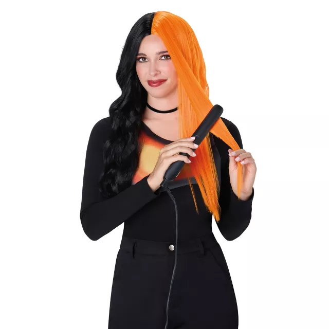 Heat Resistant Black and Orange Split Wig