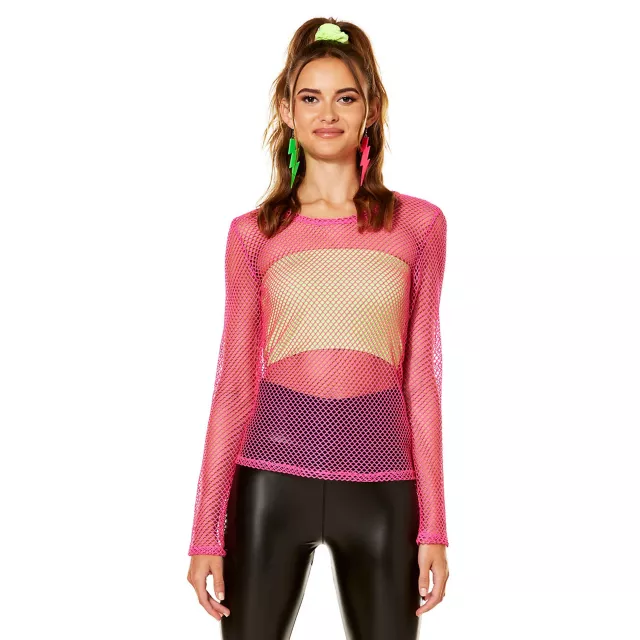 '80s Pink Long Sleeve Mesh Top