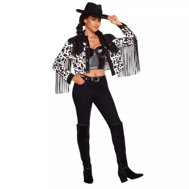 Adult Western Cow Print Fringe Jacket