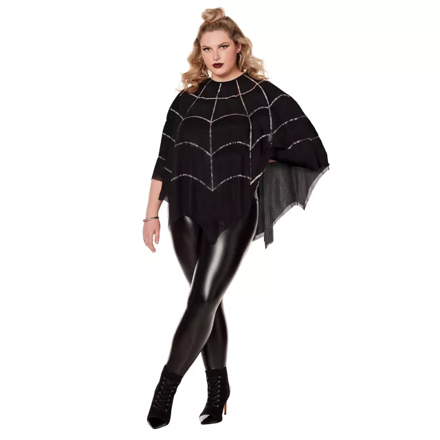Adult Sequin Spider Web Plus Size Poncho