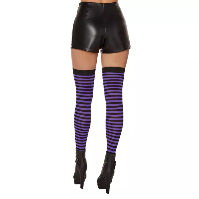 Black and Purple Striped Thigh High Stockings
