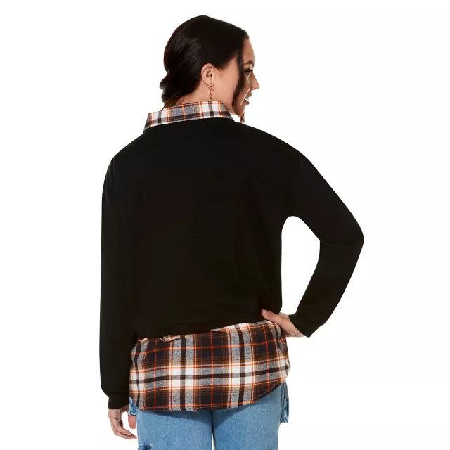 Halloween Plaid Crew Long Sleeve T Shirt