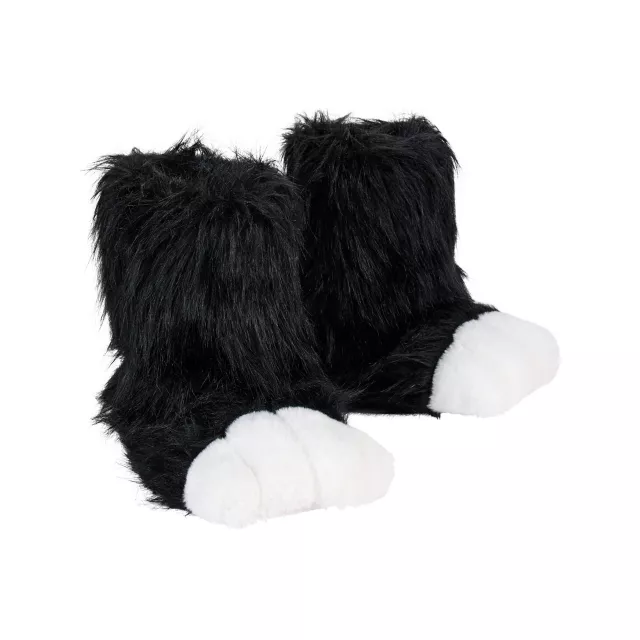 Black Furry Paw Slippers