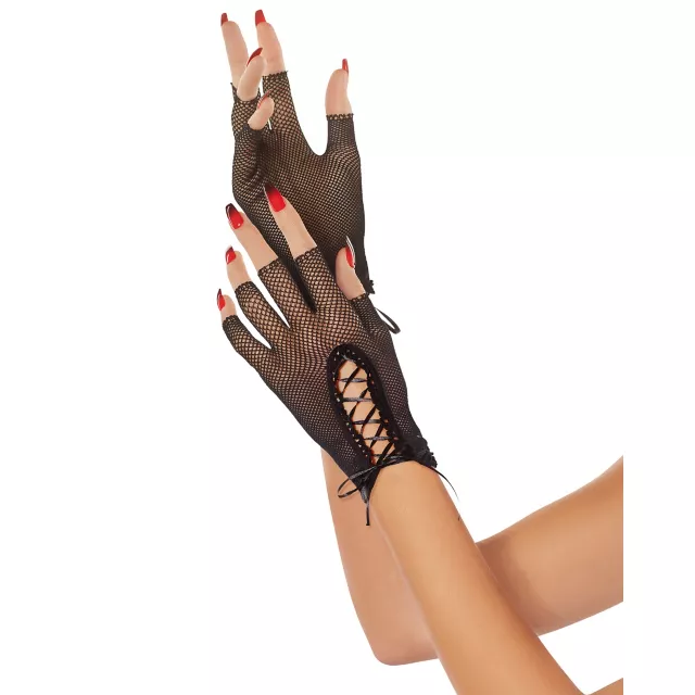 Lace Up Fishnet Gloves