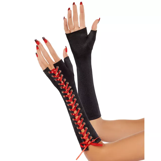 Black and Red Lace Up Gloves