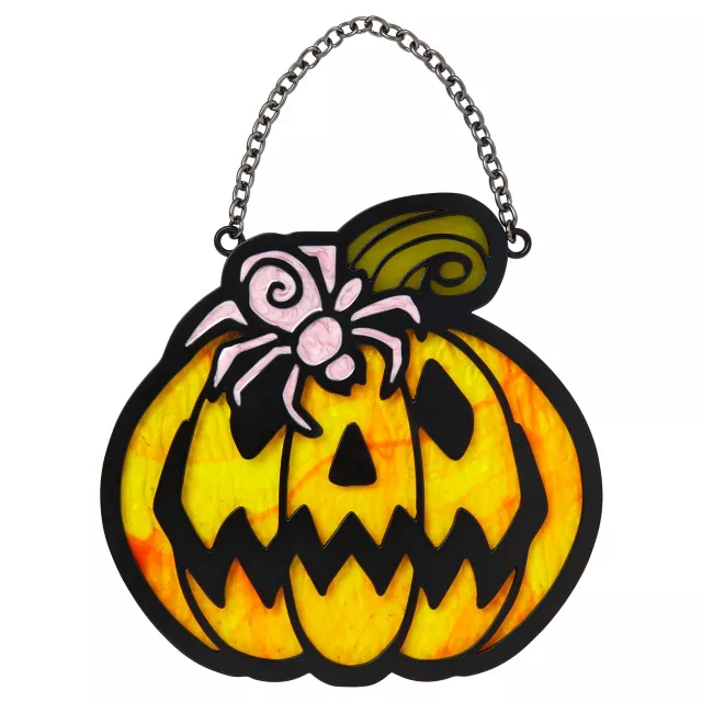 Stained Glass Spider Pumpkin Sun Catcher