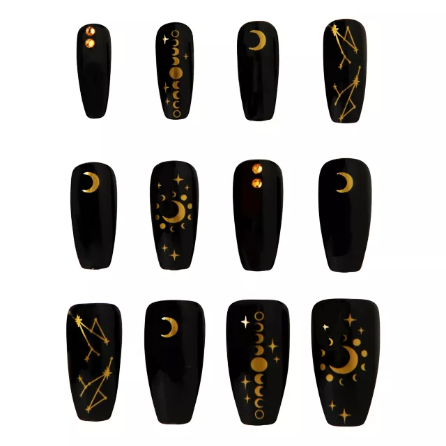 Black and Gold Moon Press-On Nails