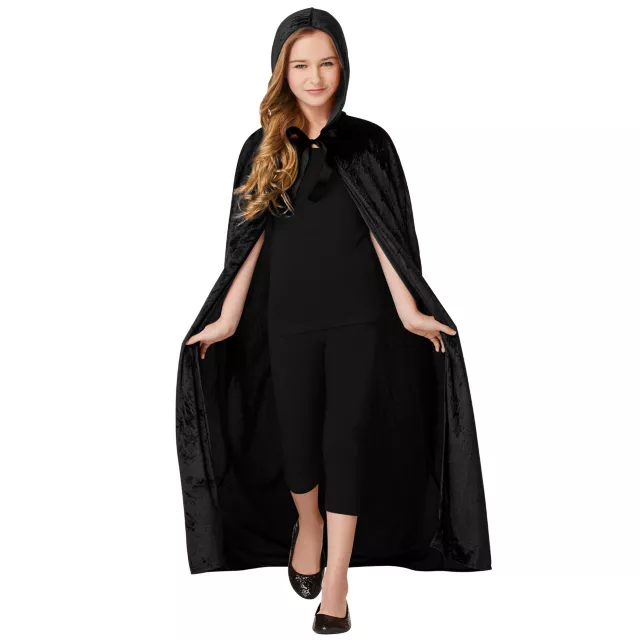 Kids Black Velvet Hooded Cape