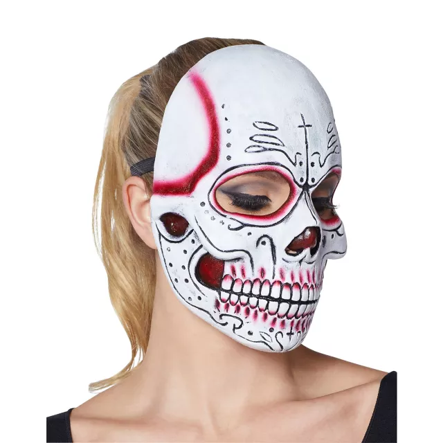 Red Sugar Skull Half Mask