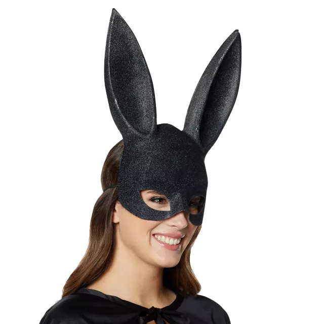Black Glitter Bunny Mask