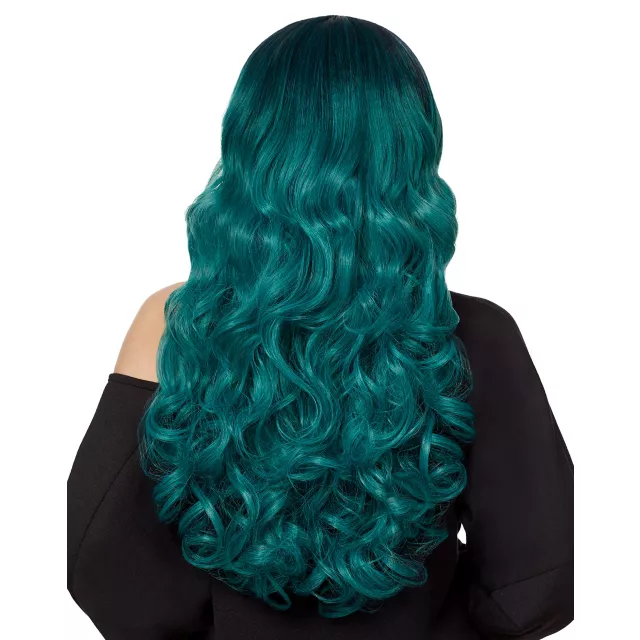 Ash Green Curly Wig with Dark Roots