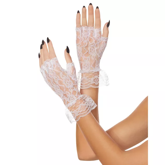 White Lace Ruffle Gloves
