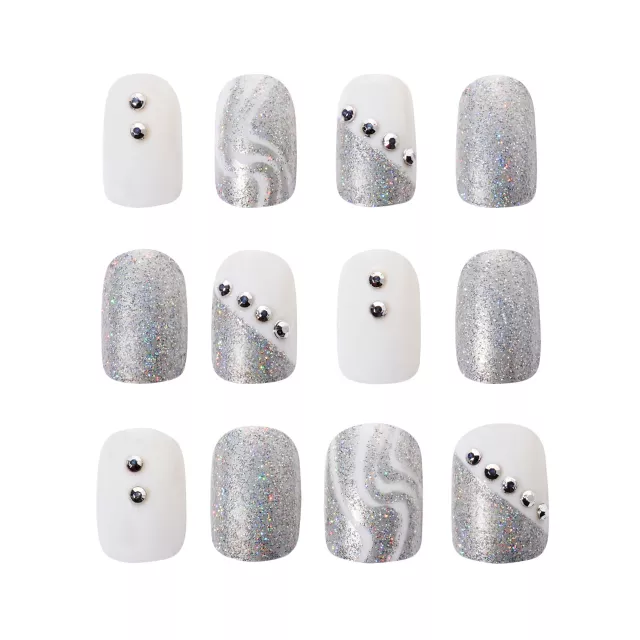 Silver and White Press On Nails