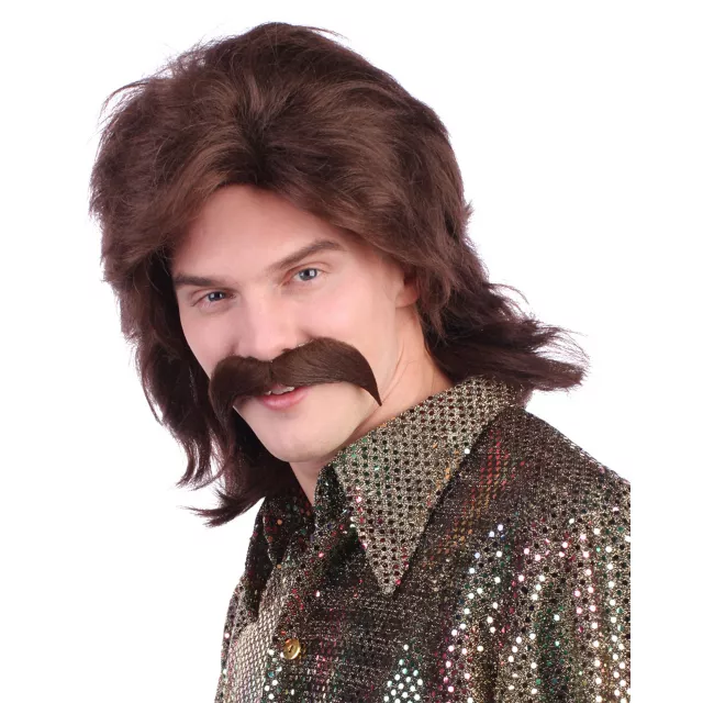 '70s Brown Wig With Mustache