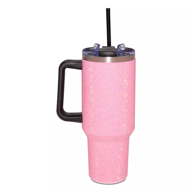 Pink Rhinestone Travel Tumbler with Straw - 40 oz.