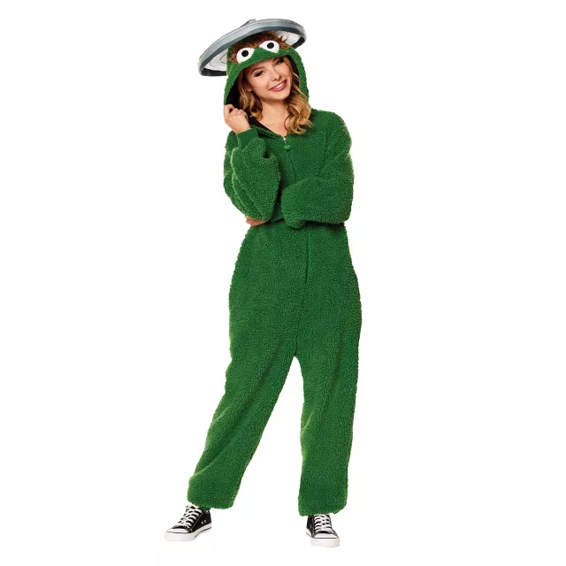 Adult Oscar the Grouch Plus Size Jumpsuit Costume - Sesame Street