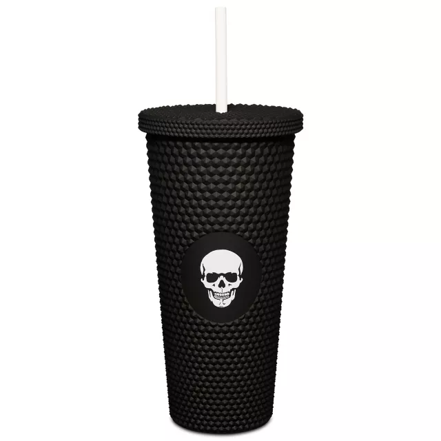 Black Skull Textured Cup with Straw- 20 oz