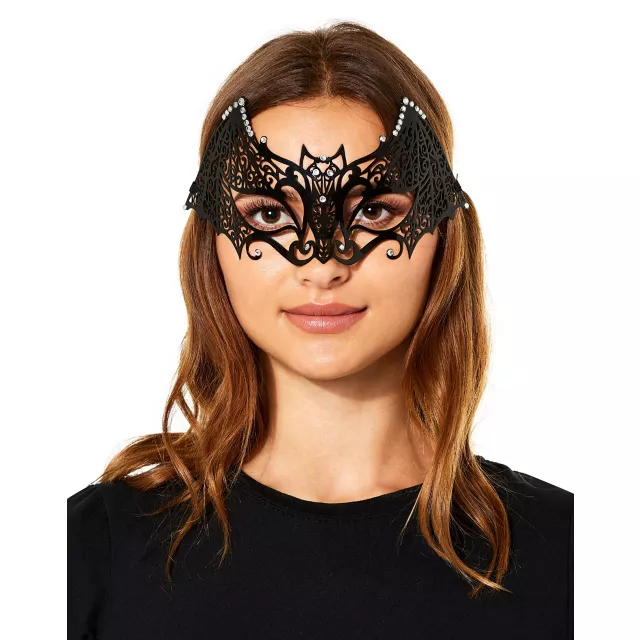 Rhinestone Bat Half Mask