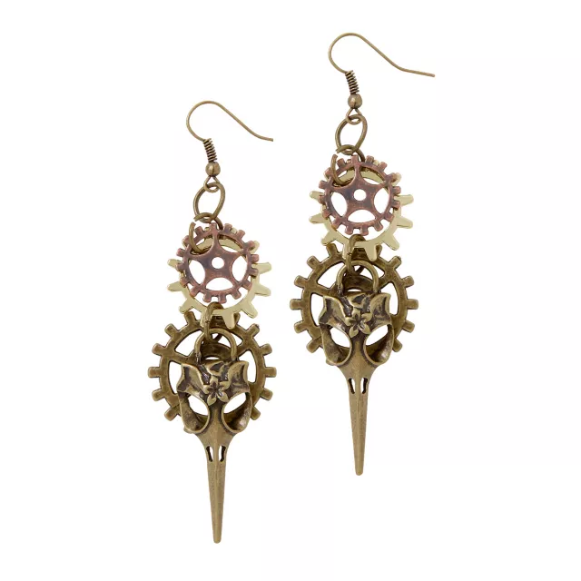 Goldtone Steampunk Gear Dangle Earrings