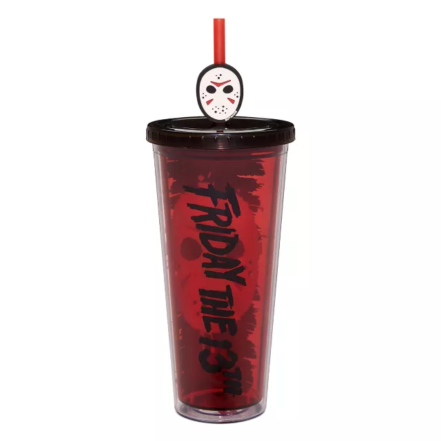 Friday the 13th Jason Mask Cup with Straw Topper - 24 oz.
