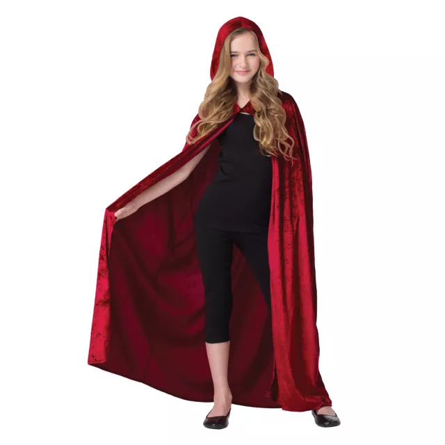 Kids Burgundy Velvet Hooded Cape