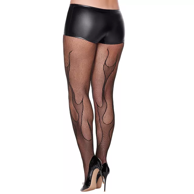 Black Devil Flame Fishnet Stockings