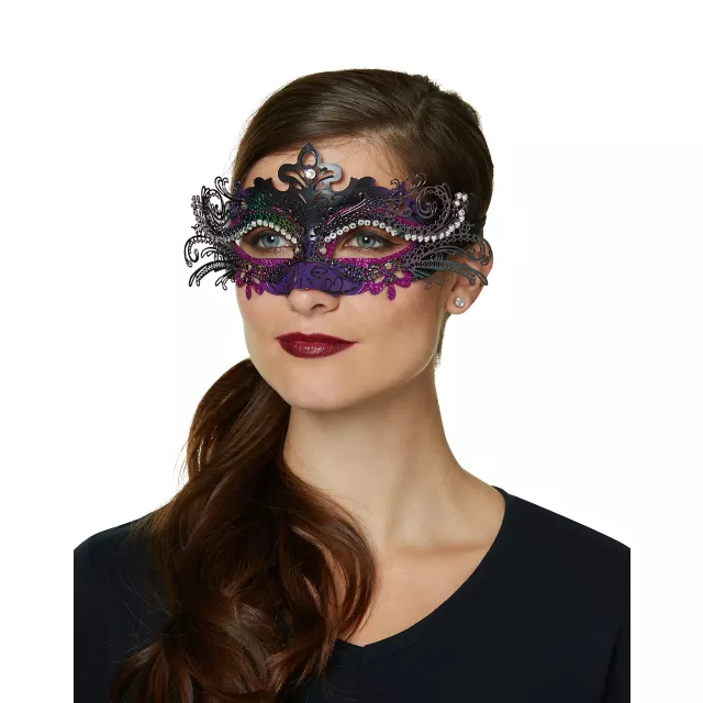 Purple Rhinestone Intricate Eye Half Mask