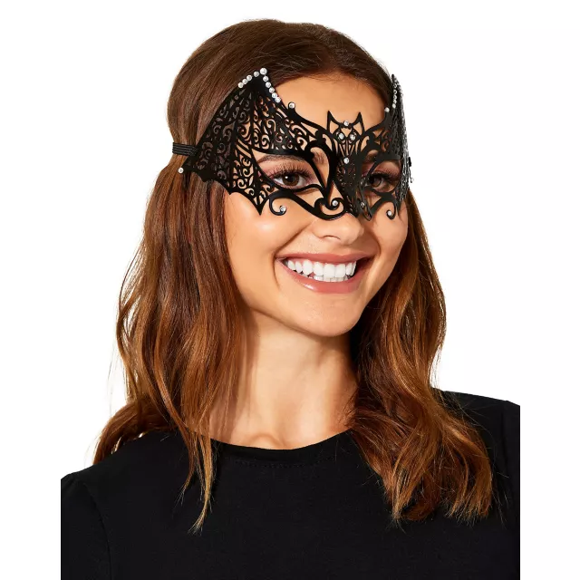 Rhinestone Bat Half Mask