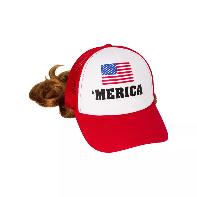 'Merica Trucker Hat with Attached Wig