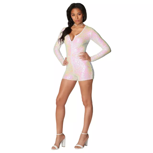 Adult White Sequin Romper