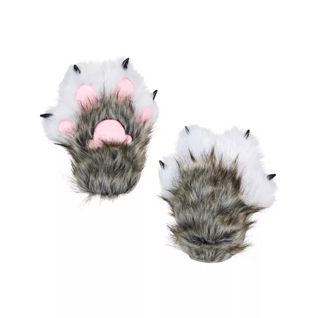 Gray Furry Paw Gloves