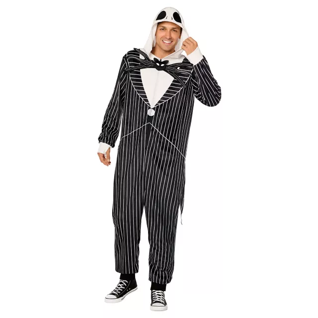 Adult Jack Skellington Hooded Plush Jumpsuit Costume - The Nightmare Before Christmas