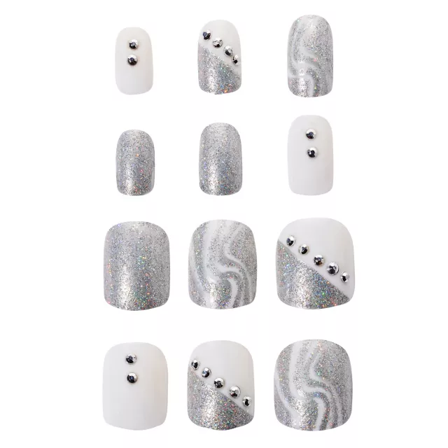 Silver and White Press On Nails