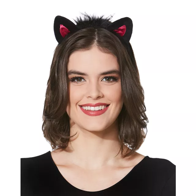 Faux Fur Black and Pink Cat Ear Headband