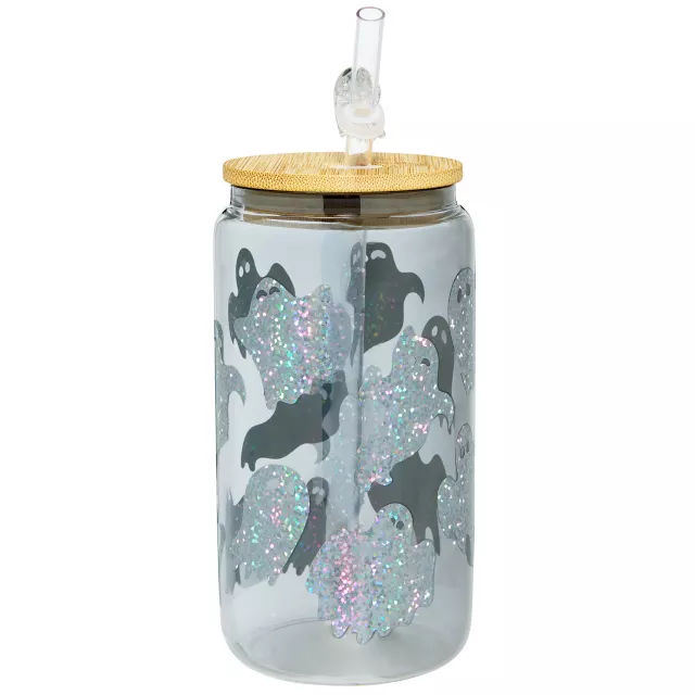 Holographic Ghost Glass Cup with Straw