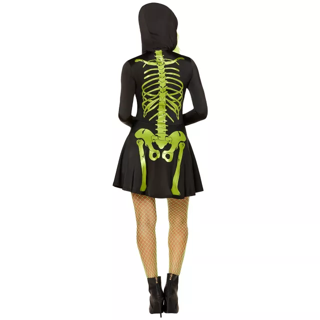 Adult Neon Green Skeleton Hooded Dress